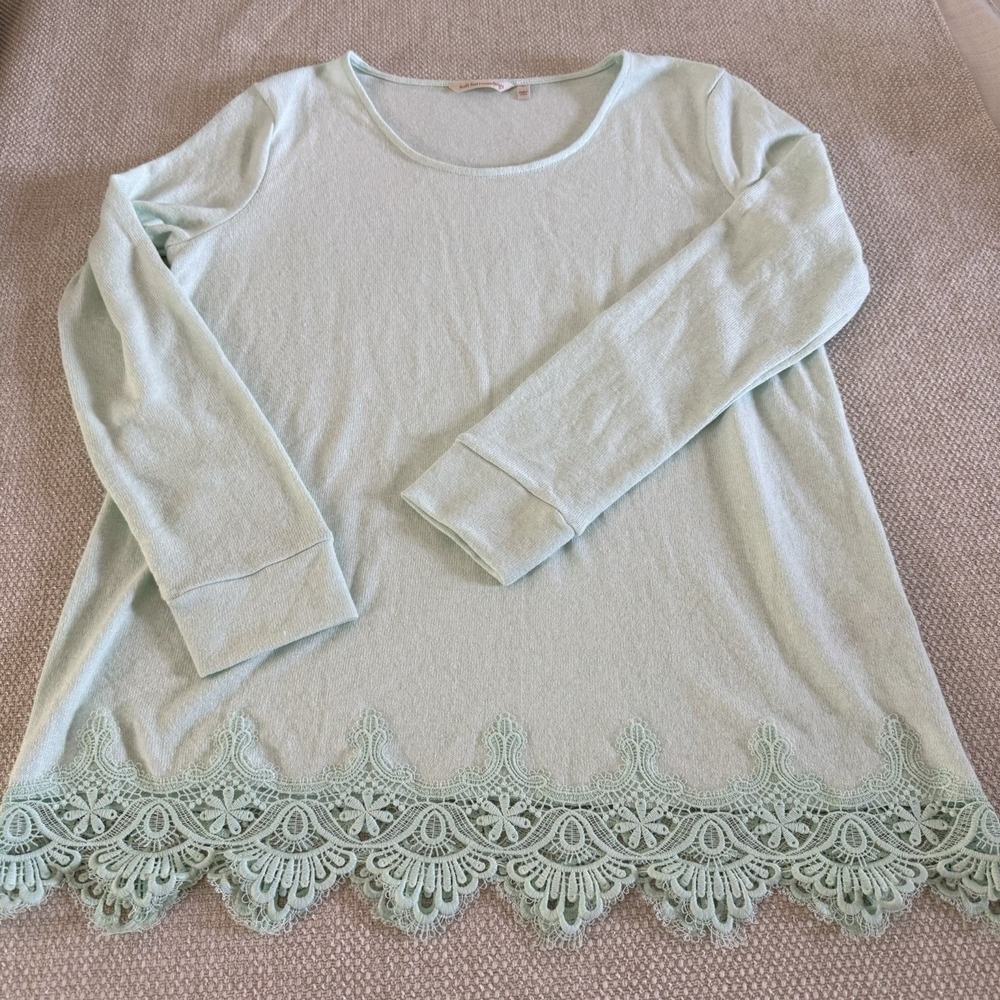 Soft Surroundings Sweater Women's Size M Lace Hem L/S Tunic Top Green - Picture 7 of 9